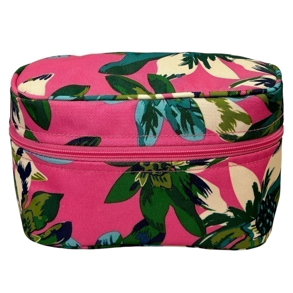 Vera Bradley Cosmetic Bag Lighten Up Tropical Paradise Pink/Green Lined EUC